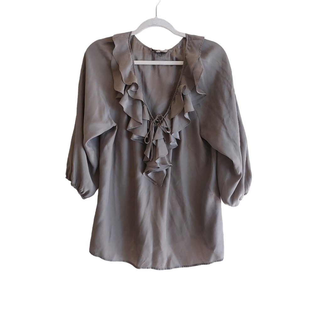 Nexx New York Long Sleeve Ruffle Front Silk Top- size L